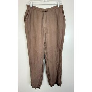 Pairsian Signature Women's Size 12 Linen Blend Straight Leg Casual Pants Brown